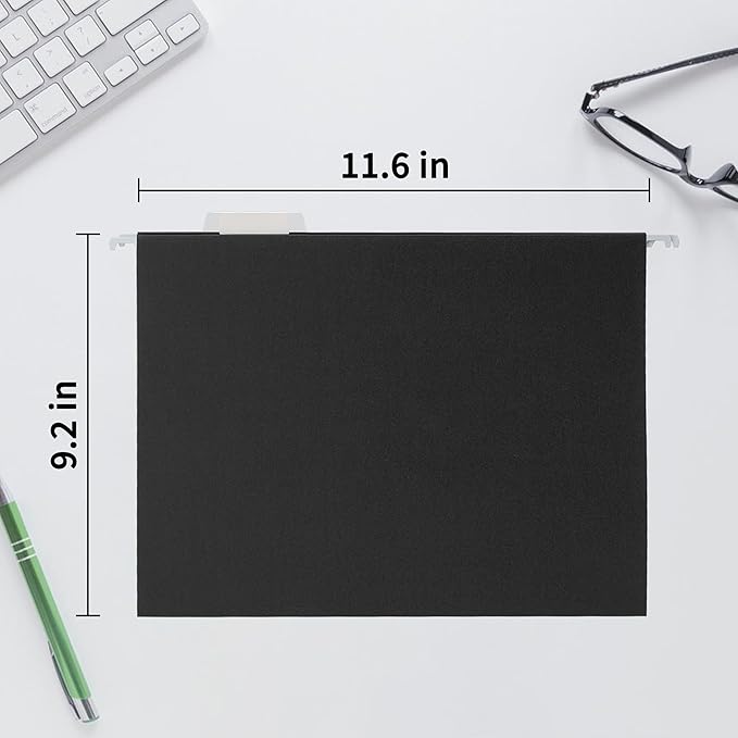 VZCPYTPM 50 Pack Hanging File Folders,Letter Size 8.5x11 Inch,Black Hanging Folders for Filing Cabinet,Reinforced Rods for Smooth Gliding,1/5 Adjustable Tabs & Inserts,Ideal for Home,Office & School