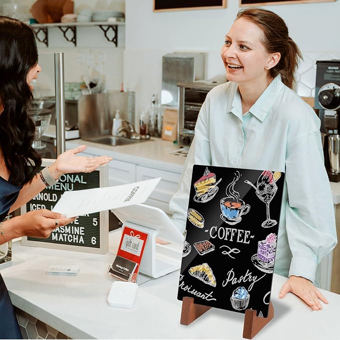 Double-Side Chalkboard Painting Sign 8.5x11 Inch with Wood Holder for Tabletop Display, Bar/Coffee/Restaurant Menu Message Board, Party Event Decorations with 12 Color Pens and 1 Clip