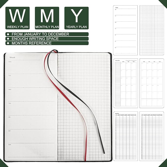 Fuyoooo 2 Pcs Weeks Planner Gift for Christmas, A6 / 3.9x7.4 inch Portable Planner Undated Pocket Size Calendar Year Month Week Mini Slim Notebook Journal Schedule for Traveler Office (Olive Green)