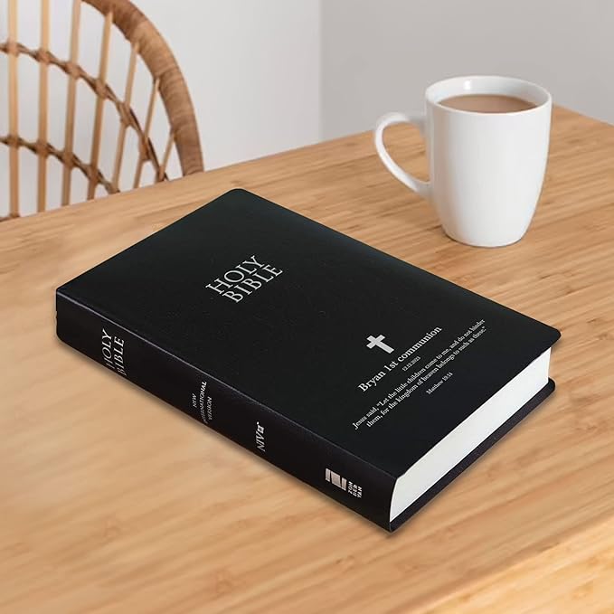 Personalized NIV Bible New International Version Faux Leather SMALL PRINT Economy Bible with Custom Name Up to 3 Rows of Text with Red-Highlighted Verses, Custom Gift for Christian & Religious Events
