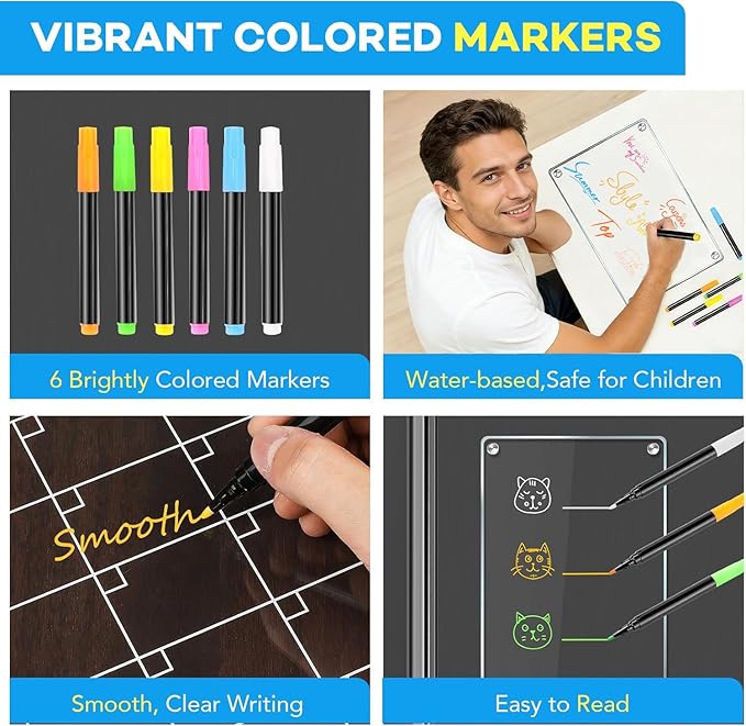 MIKEDE 2 Pack Acrylic Magnetic Calendar for Fridge, 15.2"x11.2" Reusable Dry Erase Magnetic Board with 6 Color Highlight Markers, Monthly and Weekly Planner with Strong Fridge Magnets for Refrigerator