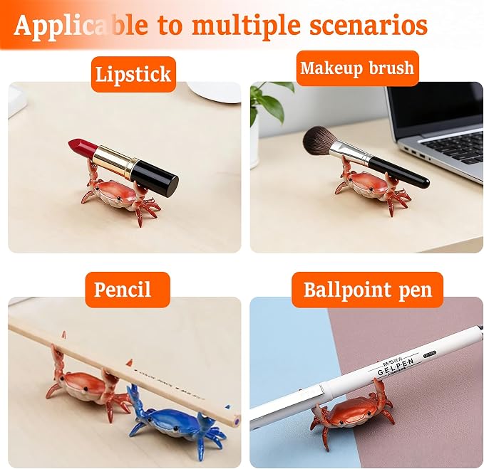 4 Pcs Crab Pen Holder, Creative Weightlifting Desk Crab Pen Holder Stand, Cute Desk Organizers and Accessories, Home School Studio Office Decor for Small Items Storage(Orange + Red + Blue+ Green)
