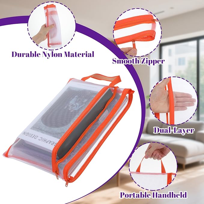 12 Pack Mesh Zipper Pouch Bags, Double-Layer Nylon Breathable See Through Storage Organizer with Handle, 6 Colors for Office Documents and Household Supplies Organization