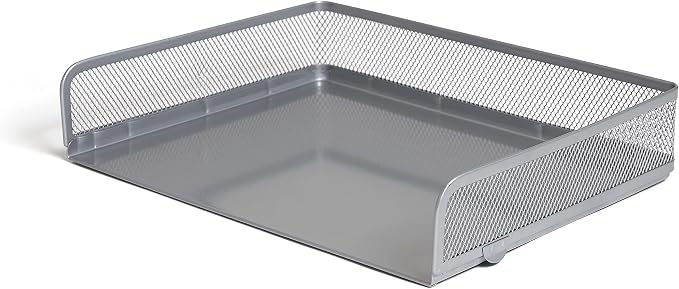 TRU RED Side‑Load Stackable Metal Letter Tray, Silver – Desktop Paper Organizer for Office Files & Documents