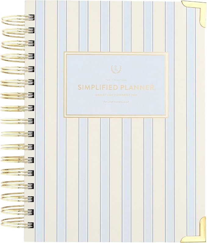 Simplified 2026 12-Month Spiral Daily Planner — Serene Stripe — January 2026 - December 2026, Calendar Year Organizer with Stickers, Pockets, and Keepsake Box