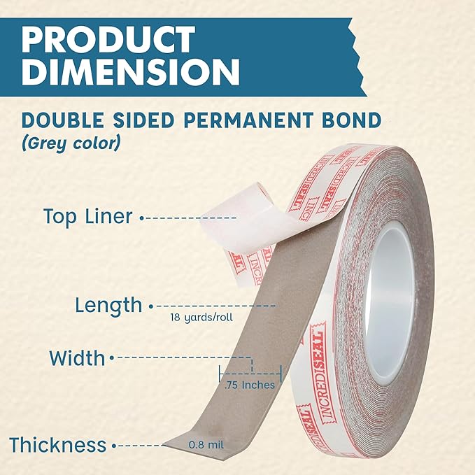 IncrediSeal 3/4" Heavy Duty Double Sided Permanent Bond Mounting Tape, Strong Adhesive for Indoor/Outdoor Use, Gray, 18 yd