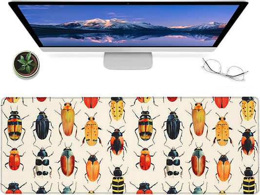 Cute Colorful Beetle Gaming Mouse Pad – 12x31.5in Large Extended Desk Mat with Vibrant Insect Design – Non-Slip Rubber Mousepad for Office Home – Deskmat Gifts for Nature Lovers Decor