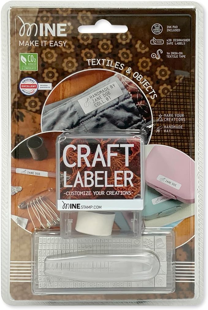 COLOP Craft Labeler, Customizable Self- Inking Stamp for Craft Projects and Textiles, with Letter Set, Iron On Tape, Washable Labels