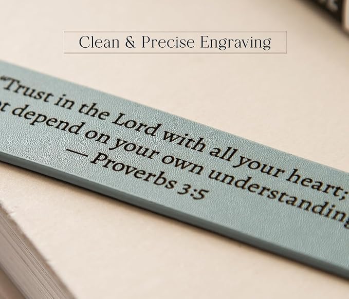 Engraved Leather Bookmark in Blue - Proberbs 3:5 Proverbs Scripture Bookmark, Religious Gift for Bible Study, Baptism, First Communion