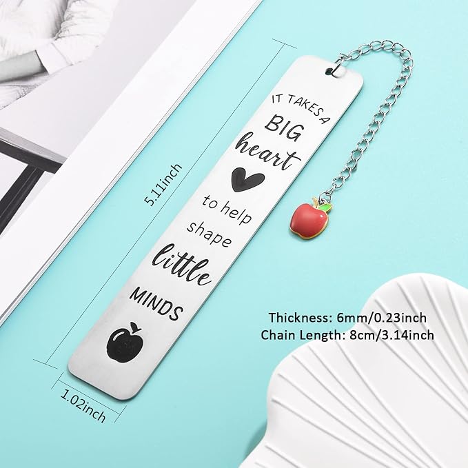Teacher Gifts for Women Men, 2026 Teacher Graduation Thank You Gifts - It Takes A Big Heart to Help Shape Little Minds Metal Bookmark Birthday Christmas Retirement Teacher Gifts from Students