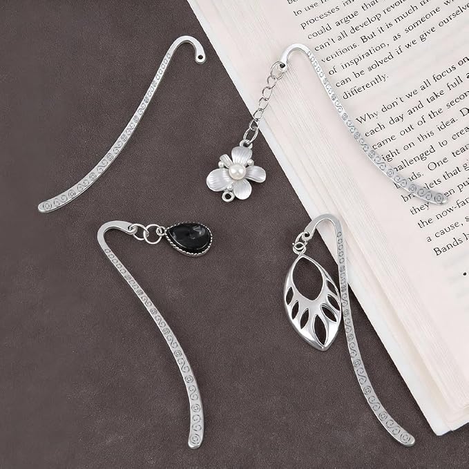 20 Pack Metal Bookmark Hairpin Beading Vintage Hook Carved Antique Tibetan Silver Alloy Embossed Bookmarks with Loop Retro Jewelry Making Charms for Crafting Book Lovers Reading Enthusiasts