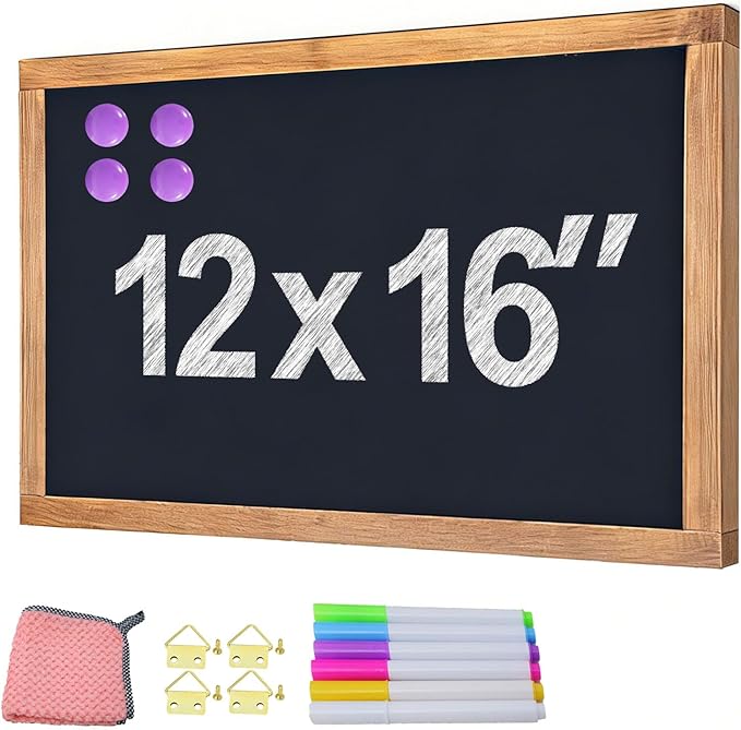 newnewshow 12"x16" Magnetic Chalkboard with Rustic Wood Frame for Wall-Mounted - Multi-Purpose Hanging Sign for Menu, Memo & Doodle