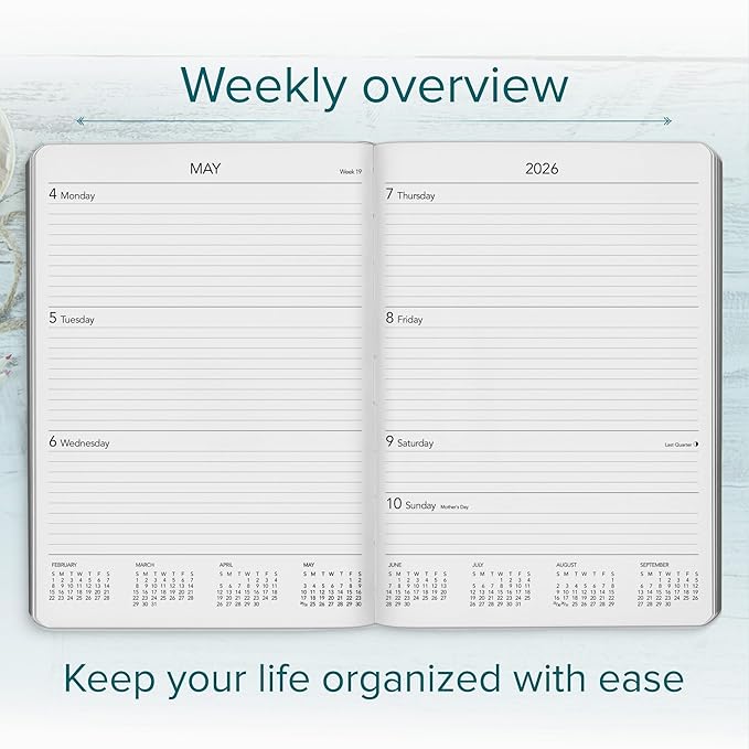 Harbor Desk Weekly Monthly Planner 2025-2026 - Calendar Planner and Notebook, Durable Faux Leather, 192 Pages, Softcover & Book Bound - Cambridge Cognac - 8x5.5"