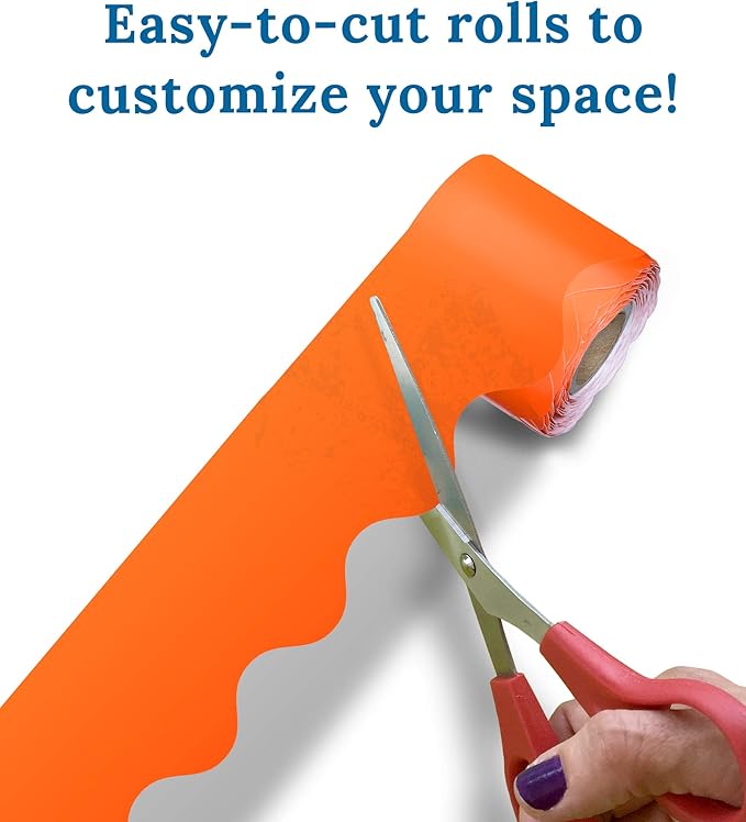 Carson Dellosa 36Ft of Orange Bulletin Board Borders, 13 Strips of Scalloped Trim for Halloween, Rolling Whiteboard, Cork and Posterboard, Party, Office Decorations, and Classroom Decor