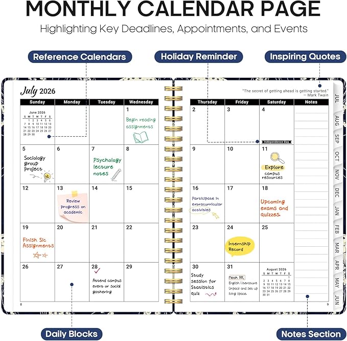 Planner 2026-2027, Academic Year Weekly and Monthly Calender Planner, from Jul 2026 - Jun 2027, Spiral Bound School Planning Book, Perfect for Teacher, Student, Women & Men, A4 (8.5" x 11"), Midnight Jellyfish
