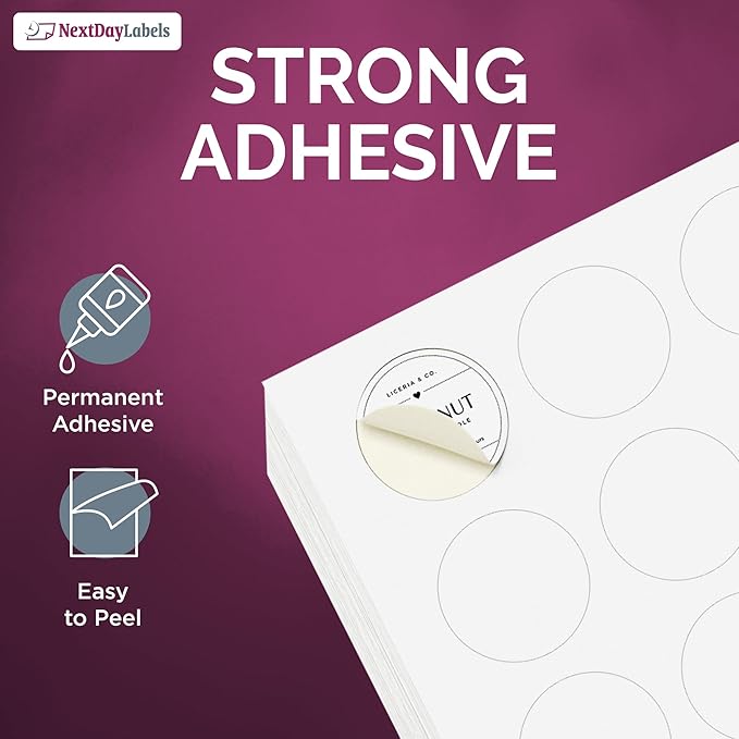 NextDayLabels – 3/4 Inch Round Labels - Round Sticker Labels for Printer - Matte White Blank Laser/Inkjet Printer Labels - Circle Stickers Printable Labels (50 Sheets, 108 Per Sheet, 5400 Labels)