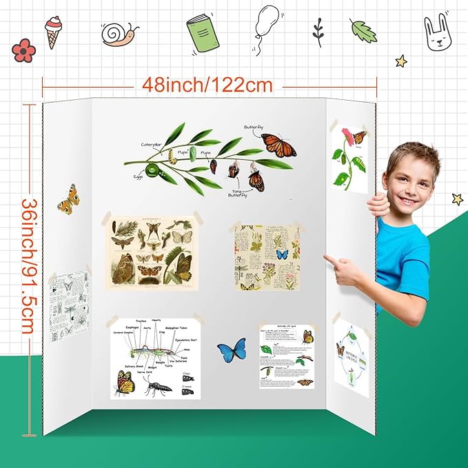 6 Pack Trifold Poster Board 48" X 36", IKAYAS Double Sided White Tri-fold Poster Boards, Science Fair Display Boards Posterboard for Mounting, Art, Display, Projects Classroom Supplies