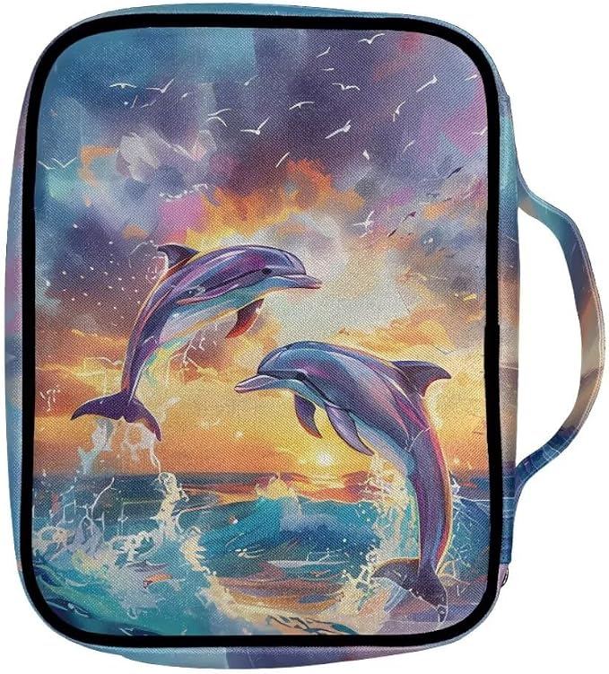 Coldinair Dolphins Bible Covers for Women,Carrying Book Bible Case Church Bag Bible Protective with Handle and Zippered Pocket