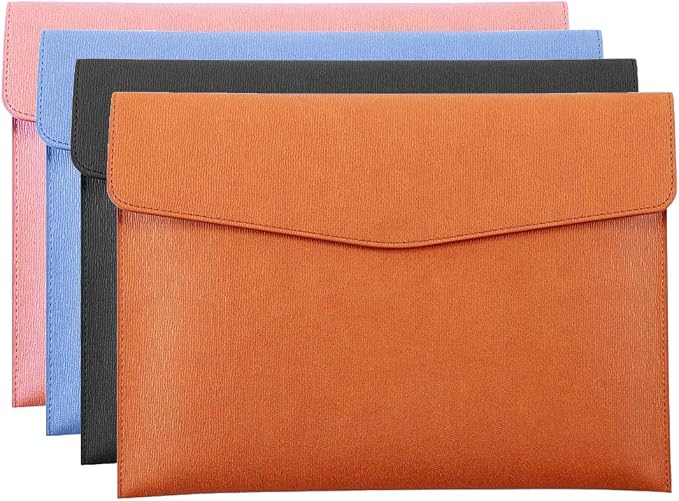 PU Leather A4 File Folder Document Holder Waterproof Portfolio Envelope Folder Case with Snap Closure Blue