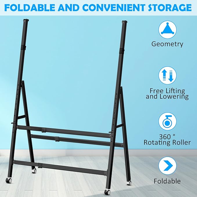 A-Frame Foldable Whiteboard Stand, Height and Width Adjustable, Mobile Stand with Wheels for All Heavy Duty Glass Blackboard, Chalkboard, Bulletin Board, Display Board, Drawing Board (Black)