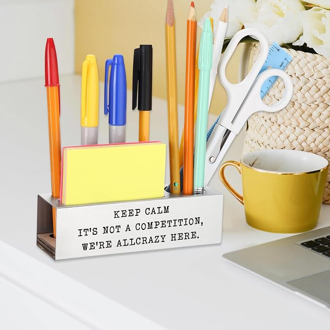 Funny Office Desk for Women, KEEP CALM, IT’S NOT A COMPETITION, WE’RE ALL CRAZY HERE, Humor Gift for Coworkers Colleagues Stressful Jobs joke Gift,Office Pencil Holder for Desk SD283