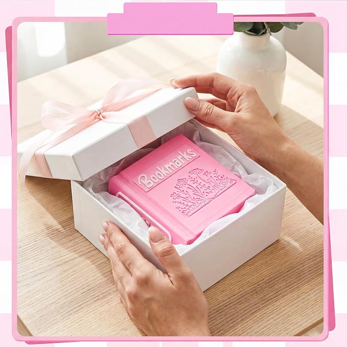 Resurhang 3D Printed Book Shaped Bookmark Holder, Book Lover Gift, Bookish Accessory Office Desk Supplies End of Year Gift for Librarian Bookworm Teacher Women(Pink)