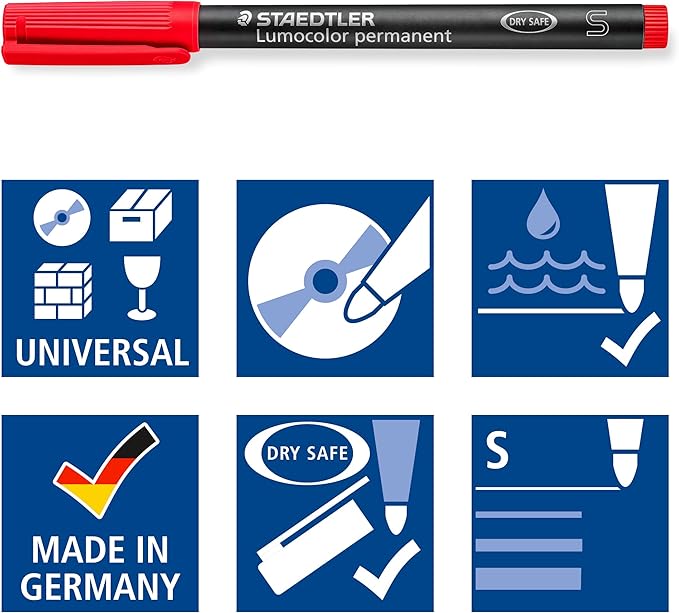 STAEDTLER 313-3 Lumocolor Universal Permanent Superfine Pens - Blue, Pack of 10 (313-3 VE)