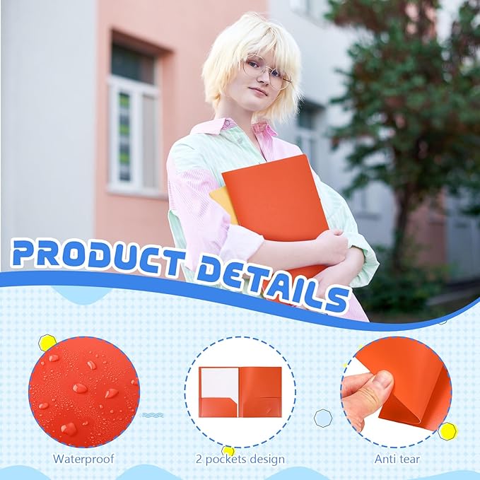 24 Pcs Orange Heavy Duty Plastic Folders 2 Pocket File Folder Fit Letter Size for Home Office School Communication Presentation Report Sheet Protectors (Orange)