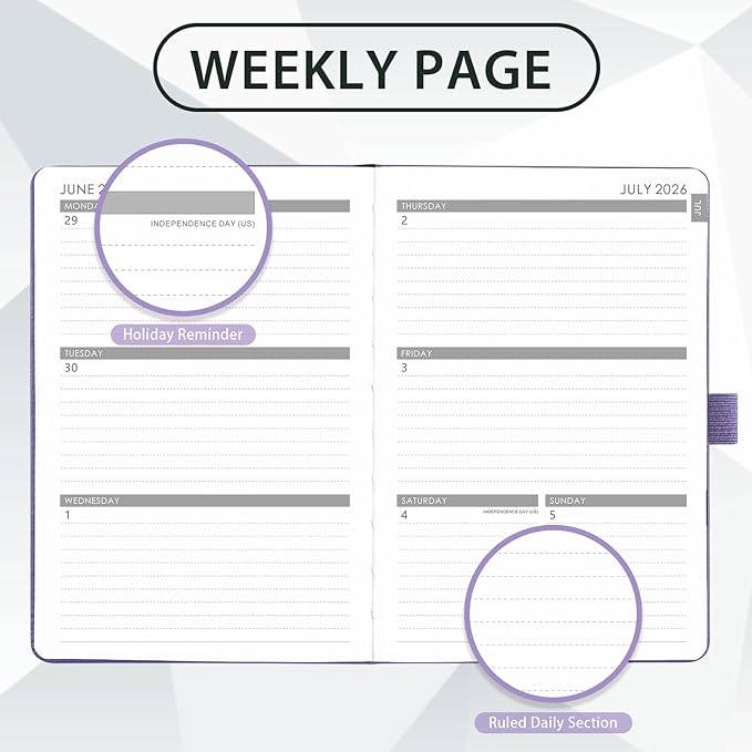2026-2027 Planner - Academic Planner 2026-2027 Weekly Monthly Planner, July 2026 - June 2027, 5.7'' x 8.4'', Thick Paper, Leather Cover, Pen Holder, Back Pocket, Perfect Daily Organizer - Purple