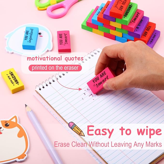 Resurhang 360 Pcs Inspirational Erasers Bulk for Kids Valentines Religious Party Favors Gifts Colorful Motivational Pencil Erasers, Back-to-School Gifts Motivational for Students Classrooms, Drawing