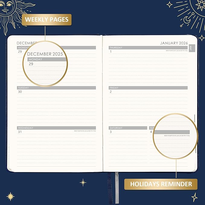 2026 Planner - Planner 2026, Jan. 2026 - Dec. 2026, 5.75" x 8.25", 2026 Weekly and Monthly Planner, Faux Leather planner 2026 with Back Pocket & 40 Notes Pages - Mystic Blue