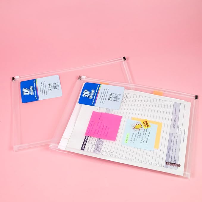 BAZIC Products Plastic Envelopes with Zipper – Durable Clear Poly Envelopes, Transparent Folder for Documents, Home, Office or School, Letter Size or A4 Folder, 24-Pack