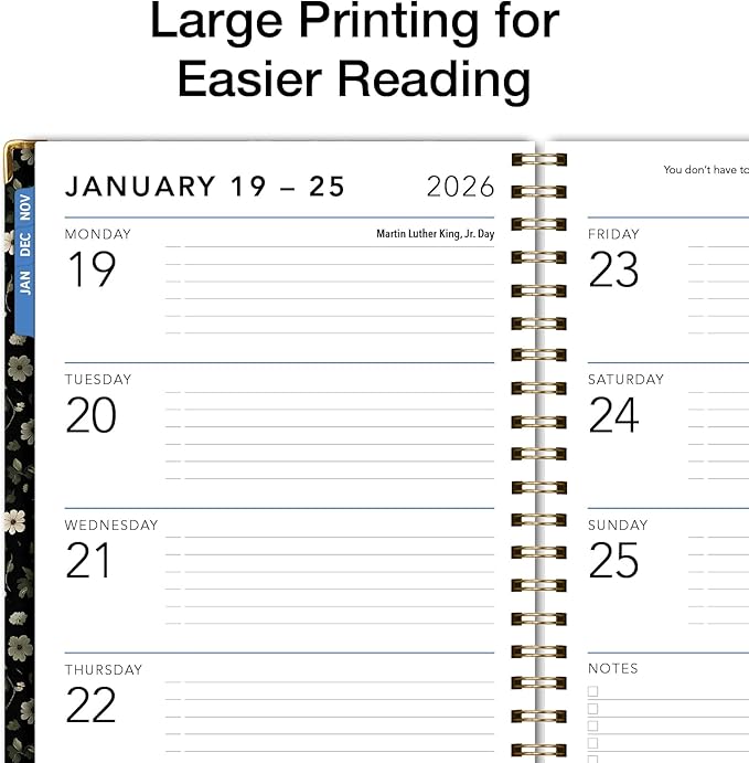 LARGE PRINT HARDCOVER 2026 Planner, 8.5"x11": 14 Months (November 2025 - December 2026), Daily Weekly Monthly Planner, Yearly Agenda, Bookmark, Pocket Folder and Sticky Note Set (Primrose)