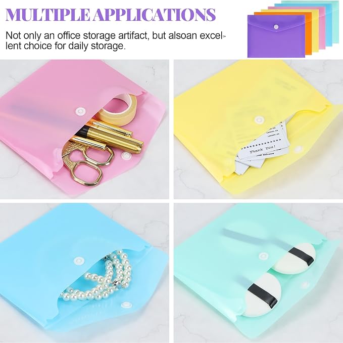 Plastic Envelopes 12 Pack Clear Document Folders，Plastic Envelopes with Snap Closure, Poly Folder File Folder for School Home Work Office Organization (4.21 * 2.95 inch)