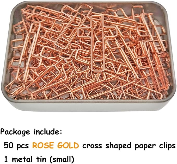 50 PCS Cross Paper Clips for Bible Study, Rose Gold Desk Accessories Christian Appreciation Gifts for Women