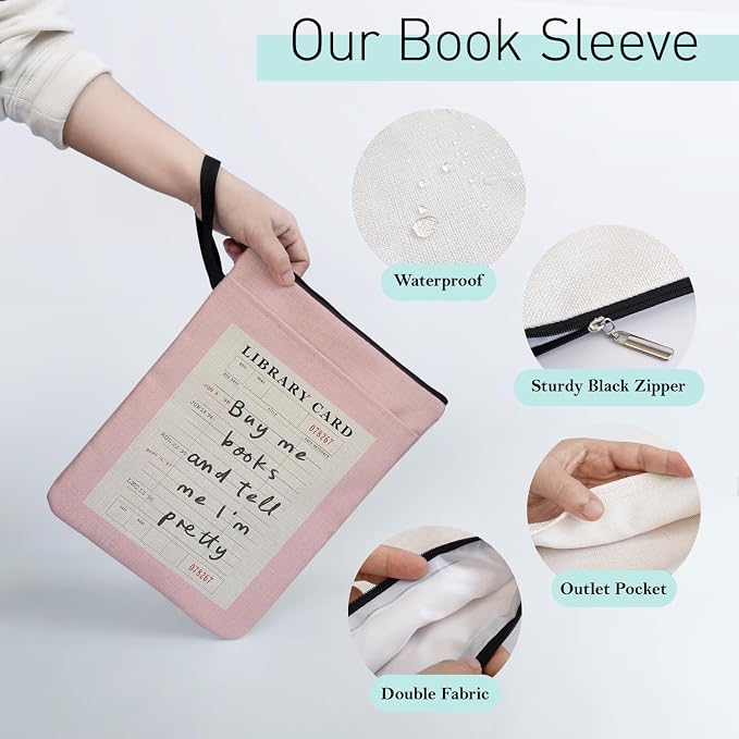 Buy Me Books and Tell Me I'm Pretty Book Sleeve for Librarian, Book Lovers Bookish Group Club Gifts for Women, Book Cover with Zipper and Handle for Paperbacks 9 x 12 Inch