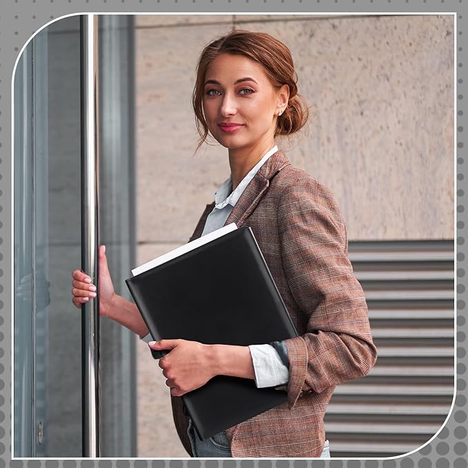 Fuyoooo 2 Pcs Business Portfolio Organizer Professional Leather Portfolio Binder Folder with Clipboard A4 Letter Size Padfolio Legal Notepad Holder for Business School Office Conference (Black)