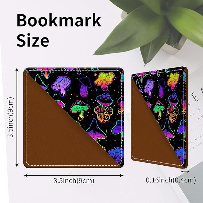 Cute Leather Bookmarks, Fun Triangle Making Corner Bookmark, Book Accessories for Reading Book Lovers, Unbreakable Page Markers for Women Men Colorful Cute Mushroom