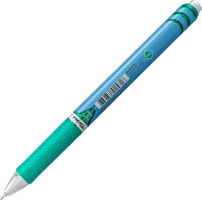 Pentel EnerGel Deluxe RTX Retractable Liquid Gel Pen, Fine Line, Needle Tip, Green Ink, Box of 12 (BLN75-D)