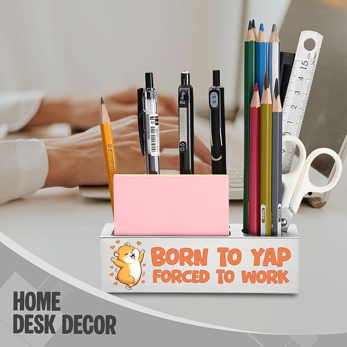 FOKCBOCM Funny Office Pen Holder with Hamster Design, Stainless Steel Desk Organizer Gift for Coworker, Chatty Work Humor Workspace Decor, Sarcastic Desk Accessory-DS113