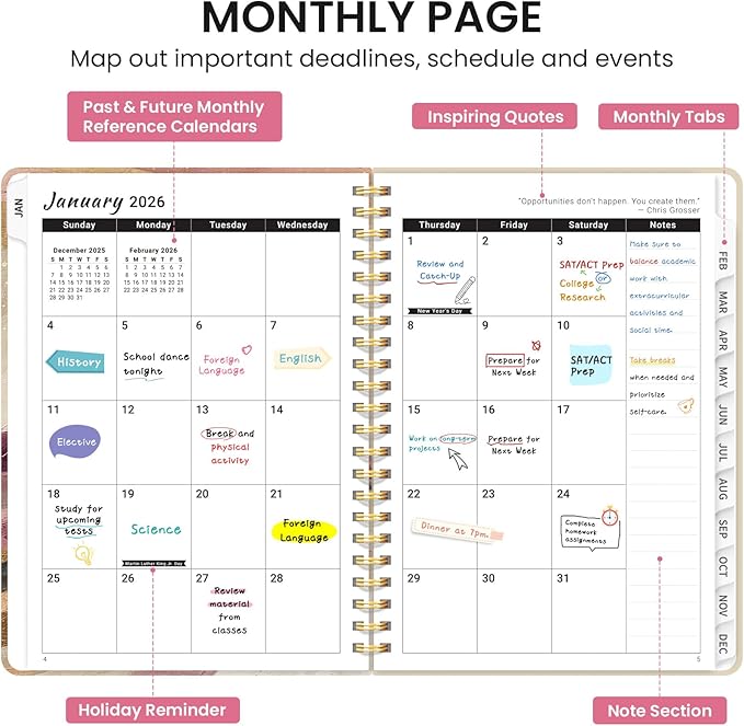 2026 Planner, Weekly and Monthly Calendar Planner for Women, Jan 2026 - Dec 2026, Hardcover Planning Agenda book with Tabs, Spiral Bound, Inner Pocket, Perfect for School Office Supplies, 8.5" x 11" - Landscape