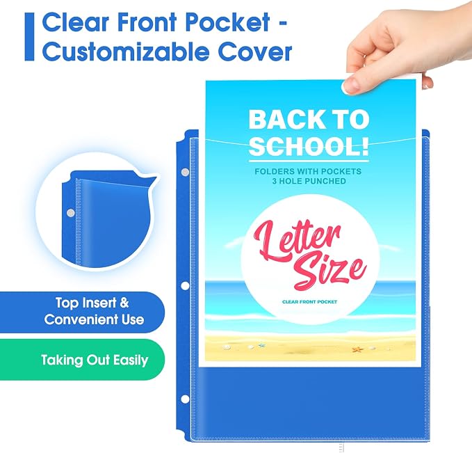 KTRIO 16 Pack 2 Pocket 3 Prong Folders, Clear Front Pocket, 4 Colors | Letter Size Fit, Water-Resistant PP, Business Card Slot, 2 Pocket Storage, School Office Use