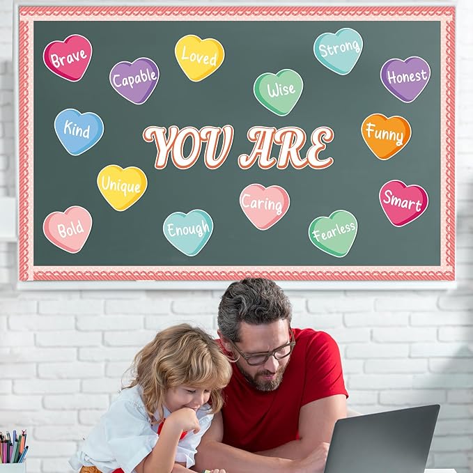 Valentine's Day Bulletin Board Decoration Conversation Hearts Cutouts Candy Heart Bulletin Board Set Valentine's Day Bulletin Board Kit for Classroom Decor School Nursery Chalkboard Office Wall Decor