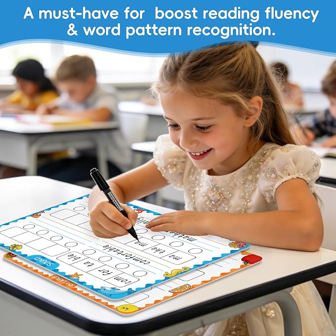 10 Packs of Phonemic Awareness Dry Erase Boards, Double-Sided Writable and Erasable for Phonics Learning, English Syllable and Sound Practice – Homeschool, Teacher and Student Supplies for Classrooms