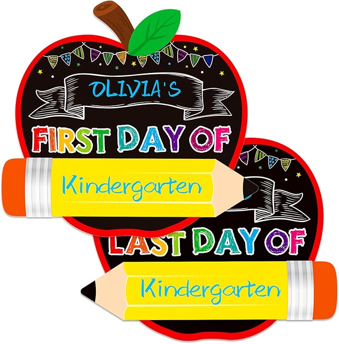 First Day of School Board Sign - Double Sided Apple First and Last Day of Preschool Kindergarten Chalkboard Sign Reusable & Erasable Back to School Supplies Photo Prop Gift for Kids