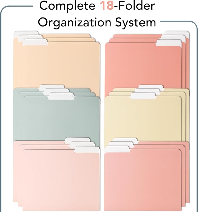 Mr. Pen- File Folders, 18 Pack, Vintage Colors, 1/3-Cut Tab, File Folders Letter Size, Colored File Folders, Office File Folder