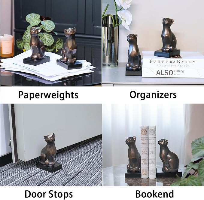 Cat Book-Ends Heavy Duty Decorative-Bookends - Unique Bookend for Books Heavy Duty Antique Book Stopper for Shelf Office Desk Magazine Stand Organizer 2.8 LBS 4.25x2.75x6.75 inches Newman House Studio
