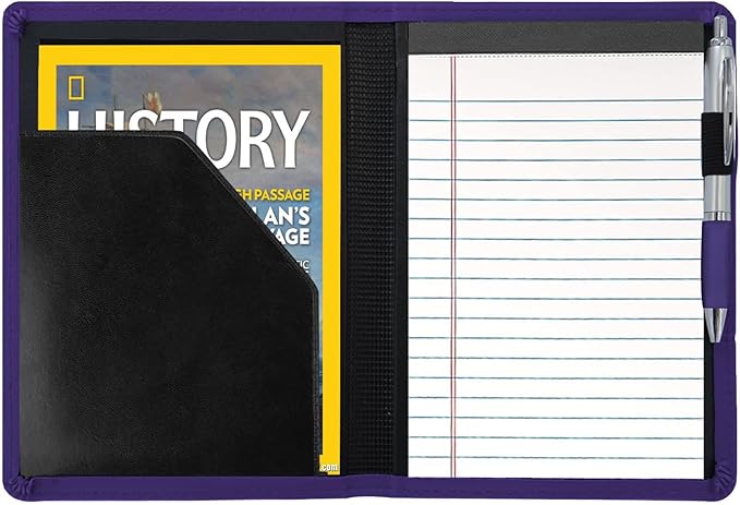 Padfolio/Portfolio Binder, Mini Padfolio Portfolio Binder 5 x 8 Legal Writing Pad, A5 Document Organizer Folder for Men Women, Dark Purple