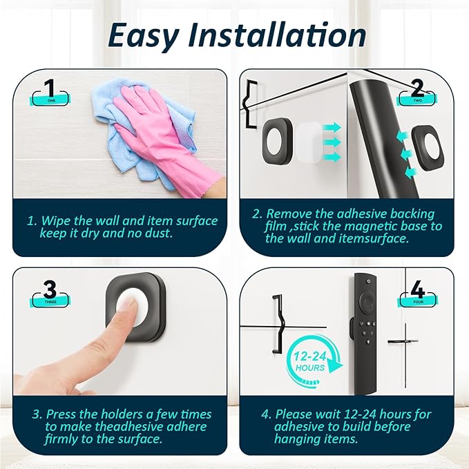 Magnetic Remote Control Holder Wall Mount Self-Adhesive, 6 Pack Upgraded Silicone Remote Organizer Storage Wall Holder for Home Office TV, Fan and Air Conditioner Remote Control 6 Black