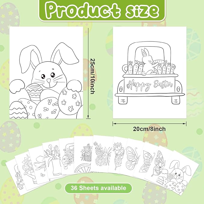 COCHIE 36PCS 8x10 Inches Easter Coloring Pages for Kids, Bulk Color Your Own Spring Paper Crafts Party Favors, Small Coloring Sheets Easter Basket Filler Gifts
